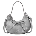 Silbergraue Halbmond-Handtasche mit Schleifendekoration und Metallic-Kunstlederstruktur - Silber