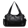 Bolso tote grande de cuero negro con cremalleras plateadas y correa ajustable de mujer - Negro
