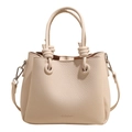 Chic cream white bucket bag in pebble leather featuring unique knotted handle details - No Pendant / White