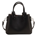 Classic black litchi texture leather bucket bag with top handles and silver hardware - No Pendant / Black