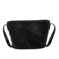 Elegante borsa a secchiello nera con motivi floreali a rilievo e tracolla sottile - Nero