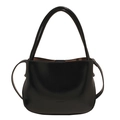 Borsa a secchiello minimalista in pelle PU nera lucida con manico sottile chic - Nero - Senza Ciondolo
