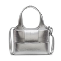 Bolso de mano plateado en cuero PU metálico con panel de lazo y correa de hombro ajustable - Plateado