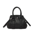 Sac à main élégant en cuir noir grainé avec boucle ronde argentée et bandoulière - Noir