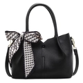 Sac seau noir en cuir grainé avec foulard en soie et finitions métalliques dorées - Noir