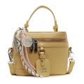 Bright yellow lychee leather box bag with silver tennis racket charm and woven knots - With Pendant / Yellow
