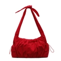 Bolso de hombro rojo plisado estilo nube con nudo y cordones laterales - Rojo