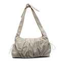 Bolso de hombro beige con pliegues, correa anudada y detalles de cordón ajustables - Blanco Roto
