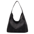 Dunkelgraue Denim Hobo-Tragetasche mit minimalistischem Design und breitem Schultergurt - Schwarz