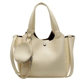 Sac seau chic blanc crème à relief crocodile avec une petite pochette ronde - Jaune Avec Portefeuille