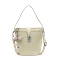 Borsa a secchiello minimalista bianco crema con chiusura rotante e ciondolo di perle - Giallo (Con Fiocco a Scacchi e Ciondolo a Cuore)