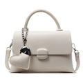 Elegant off-white lychee leather handbag with top handle and heart-shaped charm accessory - With Pendant / Off White
