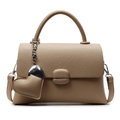 Minimalist beige crossbody bag with lychee texture and heart charm in a soft finish - Khaki