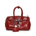 Glossy red handbag with silver lock, heart pendant and pearl details for women - With Heart Pendant / Red