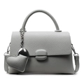 Light gray textured leather crossbody bag with top handle and heart-shaped charm - Blue