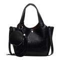 Sac seau chic noir à motif crocodile avec son petit porte-monnaie rond assorti - Noir Avec Portefeuille