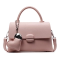 Elegant pink lychee leather square tote bag with heart charm and detachable strap - With Pendant / Pink