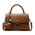 Caramel brown pebbled leather crossbody bag with heart pendant and metal clasp - With Pendant / Brown