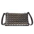 Dark brown leather shoulder bag with silver rivet studs in a chic crossbody design - Brown