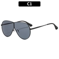 Classic black pilot sunglasses with oversized metal frame and grey tinted lenses - Black Frame Grey Lens (C1)