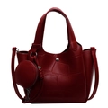 Sac seau rouge foncé élégant avec texture crocodile et charm porte-monnaie assorti - Rouge Avec Portefeuille