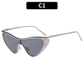 Silberne Katzenaugen-Sonnenbrille mit dunkelgrauen Gläsern und futuristischem Metallrahmen - Silberner Stil (C1)