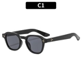 Classic black square sunglasses with dark lenses and stylish gold metal rivets - Black Frame Grey Lens