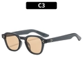 Vintage black rectangle sunglasses with tea tinted lenses and gold rivet accents - Grey Frame Light Tea Lens