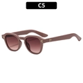 Retro sunglasses in dark coffee color with gold triangle rivets and gradient lenses C5 - Coffee Frame Double Tea Lens