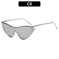 Cat eye futuristic silver metal sunglasses with reflective light gray lenses model C6 - Silver White Mercury Style (C6)