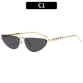 Occhiali da sole cat-eye senza montatura con lenti grigie e stanghette dorate con perle - Montatura Oro Lenti Grigie