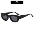 Fashionable black rectangular sunglasses featuring unique stitched texture frames for unisex - Black Frame Grey Lens