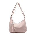 Pink minimalist faux leather hobo bag with a decorative silver tennis racket charm - Silver Abacus Racket Woven Rope / Pink