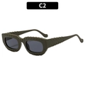 Square dark olive green sunglasses with woven texture frame and dark grey lenses C2 - Dark Green Frame Grey Lens