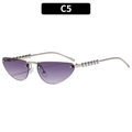 Frameless cat-eye sunglasses with purple gradient lenses and pearl-inlaid silver temples - Silver Frame Gradient Gray Lens