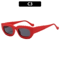 Square red resin sunglasses with zigzag stitch texture and dark grey lenses, C3 variant - Red Frame Grey Lens