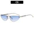 Retro cat eye rimless sunglasses with light blue gradient lenses and pearl temples - Silver Frame Gradient Blue Lens