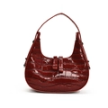 Sac hobo bordeaux brillant à motif crocodile avec forme en croissant et double zip - Rouge