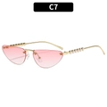 Pink gradient cat-eye sunglasses with gold metal frame and pearl-embellished temples - Gold Frame Gradient Pink Lens