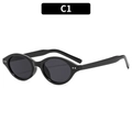 Klassische ovale Vintage-Sonnenbrille in Schwarz mit silbernen Nieten und dunklen Gläsern - Schwarzer Rahmen Graue Linsen (C1)