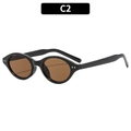 Vintage-Oval-Sonnenbrille mit schwarzen Hochglanzrahmen, Teegläsern und Silbernieten C2 - Schwarzer Rahmen Teefarbene Gläser (C2)