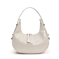 Sac hobo blanc crème chic avec motif crocodile vintage et finition brillante laquée - Blanc