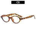 Vintage tortoiseshell oval cat-eye sunglasses with silver metal dots decoration - Leopard Frame Clear Lens (C8)