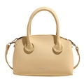 Borsa a mano beige minimalista in pelle con logo argento e tracolla sottile - Giallo Chiaro (Senza Pendaglio)