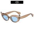 Occhiali da sole cat eye con montura color tè e lenti azzurre in stile C3 - C3-Montatura Tè Lente Blu