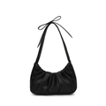 Bolso negro plisado con forma de media luna y detalle de lazo en la correa al hombro - Negro