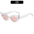 Cat eye sunglasses with transparent C5 frame, pink lenses and metallic wing accents - C5-Transparent Frame Pink Lens