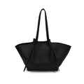 Schwarze Tote Bag in Flügelform aus genarbtem Leder mit großem Fassungsvermögen und Riemen - Schwarz