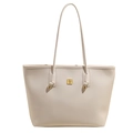 Borsa tote in pelle PU bianco crema con placca logo dorata e tracolla con dettagli a nodo - Bianco