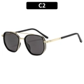 Polarized double-bridge pilot sunglasses in black and gold metal frame with dark grey lenses - Black Gold Frame Grey Lens